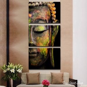 3-piece Feng Shui Buddah Painting Canvas Framed Wall Art